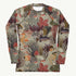 Kelp Calm And Coral On Rash Guard featuring Moody brown background with layered Victorian marine engravings of coral, kelp and fish in deep purples, reds and burnt oranges, women’s rash guard in vintage print