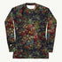 Stop and Smell The Roses Rash Guard featuring Rich deep indigo background with tumbling opulent cabbage roses in reds and pinks with a delicate blue ribbon detail, adapted from mid 1800s Chintz, women’s rash guard