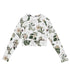 Botany + Clyde Cropped Rash Guard featuring Clean white and green botanical engraving print featuring hand coloured white flowering plants from early 1800s Great Britain in a fresh, peaceful style, women’s cropped rash guard in vintage print