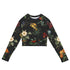 I Beg Your Garden Cropped Rash Guard featuring Bold black background with the full rich colour palette of Pierre-Joseph Redouté&