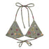 Hibis-Kiss Me String Bikini Top featuring Moody pale blue background with jewel-bright painted flower specimens from a 16th century Flemish illuminated manuscript in rich, vivid colours, women’s string bikini top