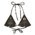 Wild At Hort String Bikini Top featuring Deep dark brown background with precise, luminous white botanical specimen illustrations including a delicate dandelion seed head, in a hushed and contemplative style, women’s string bikini top