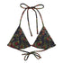 Stop and Smell The Roses String Bikini Top featuring Rich deep indigo background with tumbling opulent cabbage roses in reds and pinks with a delicate blue ribbon detail, adapted from mid 1800s Chintz, women’s string bikini top