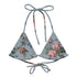 Bud-ding Romance in Blue String Bikini Top featuring Dreamy blue background with trailing pink roses and blue morning glory on a vine, taken from a 1790 French woodblock printed wallpaper, women’s string bikini top