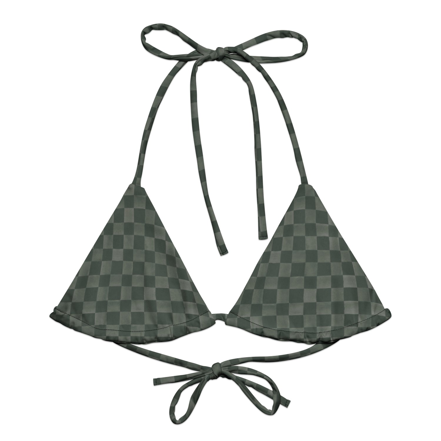 Check Me Out String Bikini Top featuring Crisp classic green and white gingham check pattern with a clean, graphic, timeless feel, women’s string bikini top