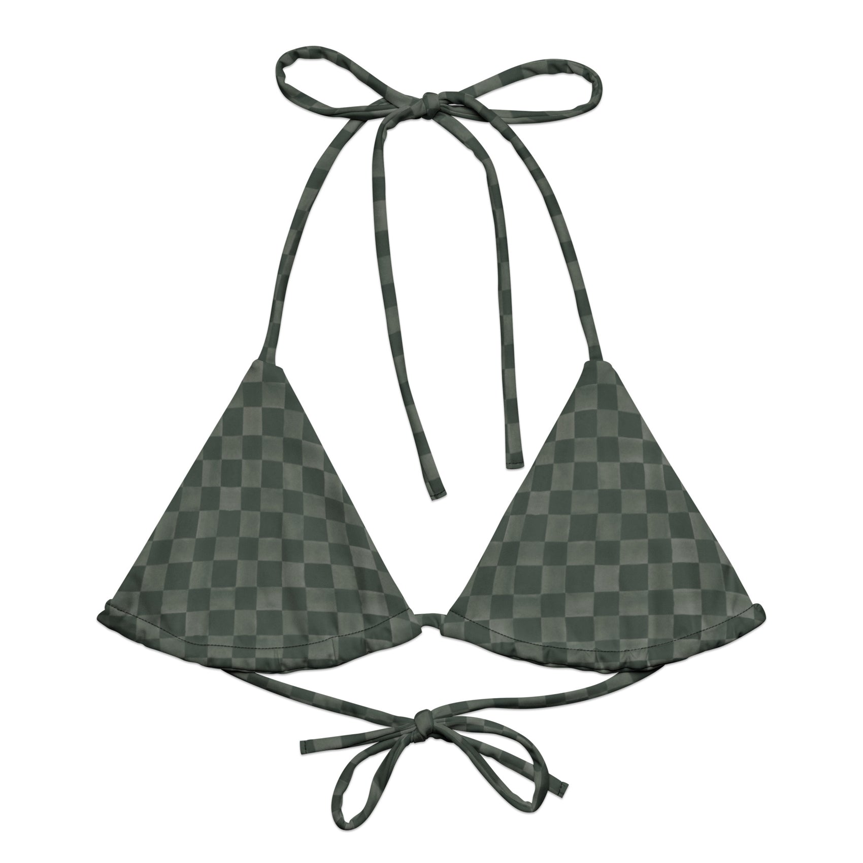 Check Me Out String Bikini Top featuring Crisp classic green and white gingham check pattern with a clean, graphic, timeless feel, women’s string bikini top