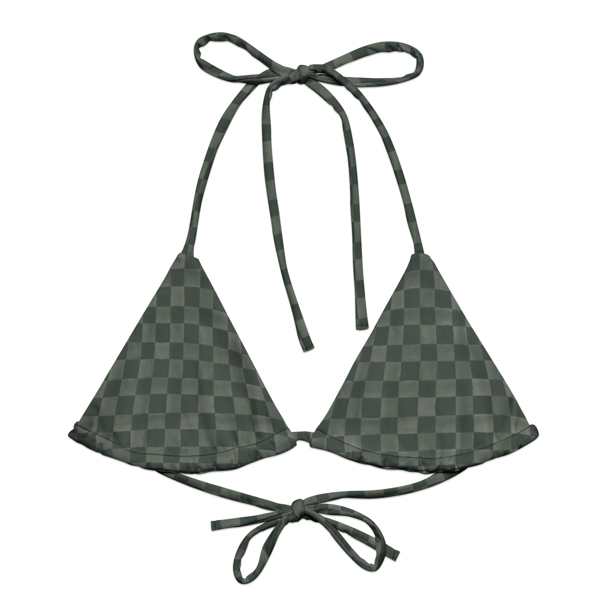 Check Me Out String Bikini Top featuring Crisp classic green and white gingham check pattern with a clean, graphic, timeless feel, women’s string bikini top