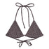 Scale The Seven Seas String Bikini Top featuring Bold all-over graphic fish scale repeat pattern in deep purple, taken from 18th century natural history engravings, women’s string bikini top