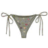 Hibis-Kiss Me String Bikini Bottom featuring Moody pale blue background with jewel-bright painted flower specimens from a 16th century Flemish illuminated manuscript in rich, vivid colours, women’s string bikini bottom