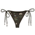 Wild At Hort String Bikini Bottom featuring Deep dark brown background with precise, luminous white botanical specimen illustrations including a delicate dandelion seed head, in a hushed and contemplative style, women’s string bikini bottom
