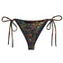 Stop and Smell The Roses String Bikini Bottom featuring Rich deep indigo background with tumbling opulent cabbage roses in reds and pinks with a delicate blue ribbon detail, adapted from mid 1800s Chintz, women’s string bikini bottom