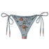 Bud-ding Romance in Blue String Bikini Bottom featuring Dreamy blue background with trailing pink roses and blue morning glory on a vine, taken from a 1790 French woodblock printed wallpaper, women’s string bikini bottom