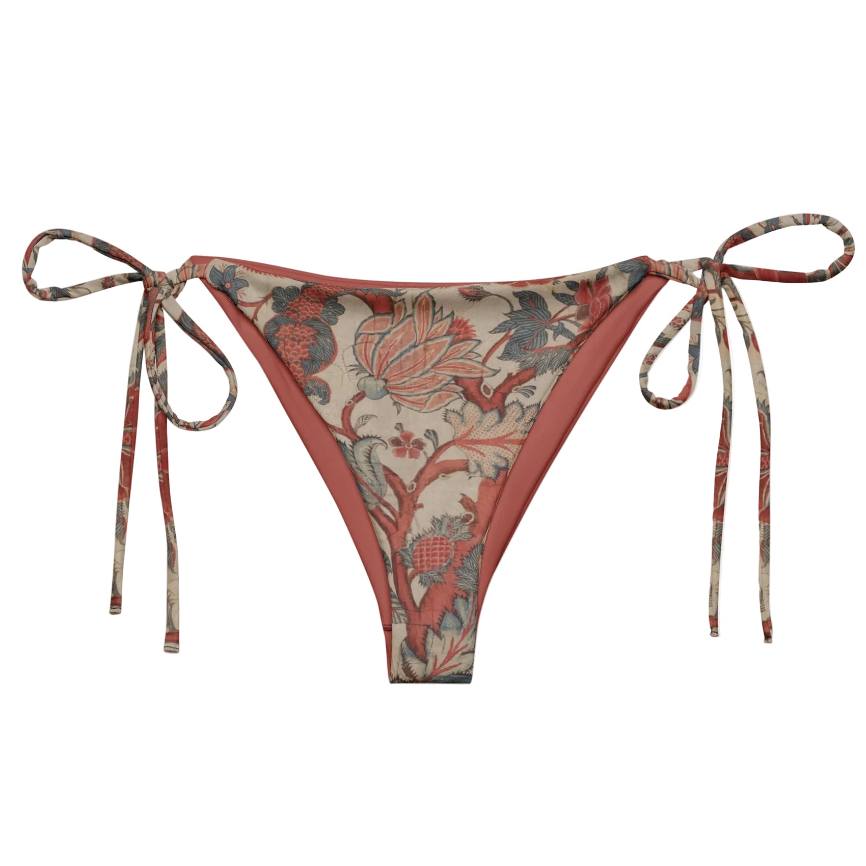Chintz Charming String Bikini Bottom featuring Rich red and warm cream intricate hand-painted Tree of Life pattern adapted from an 18th century Indian Palampore textile, women’s string bikini bottom