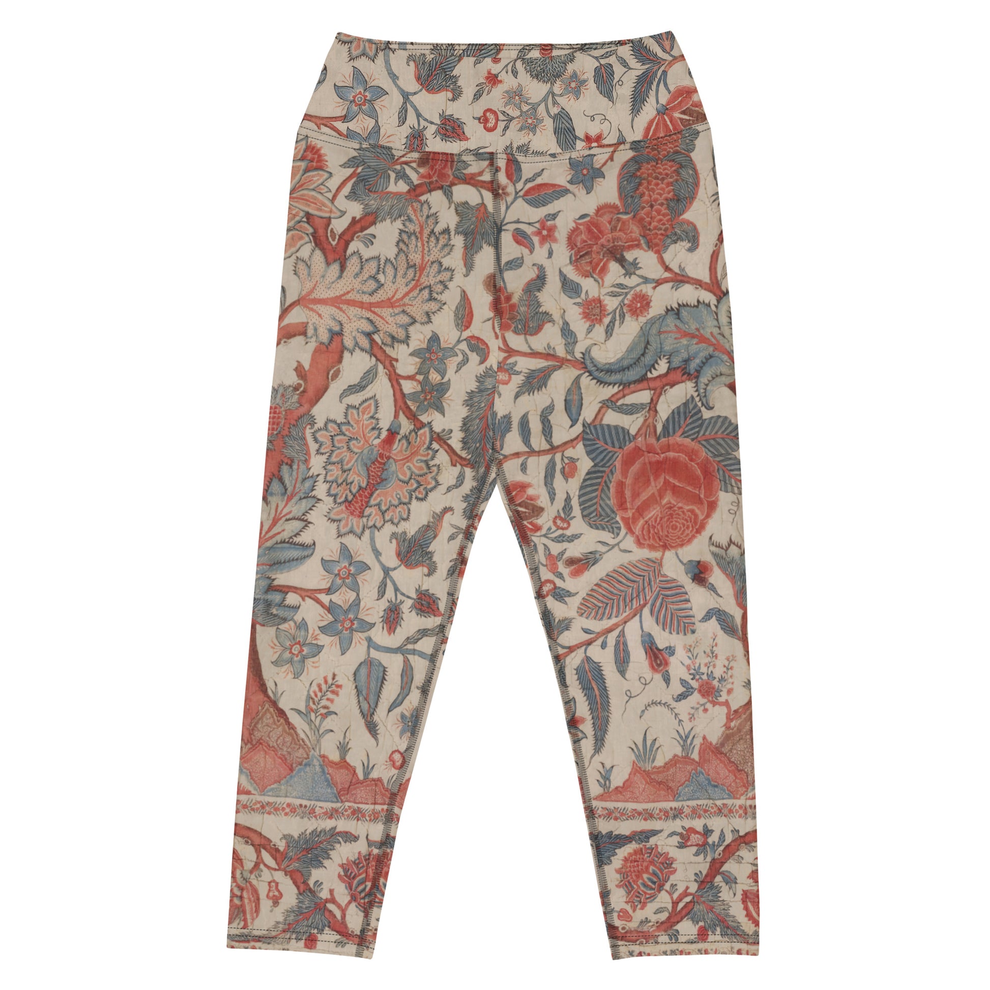 Chintz Charming Capri Swim Leggings featuring Rich red and warm cream intricate hand-painted Tree of Life pattern adapted from an 18th century Indian Palampore textile, women’s capri swim leggings