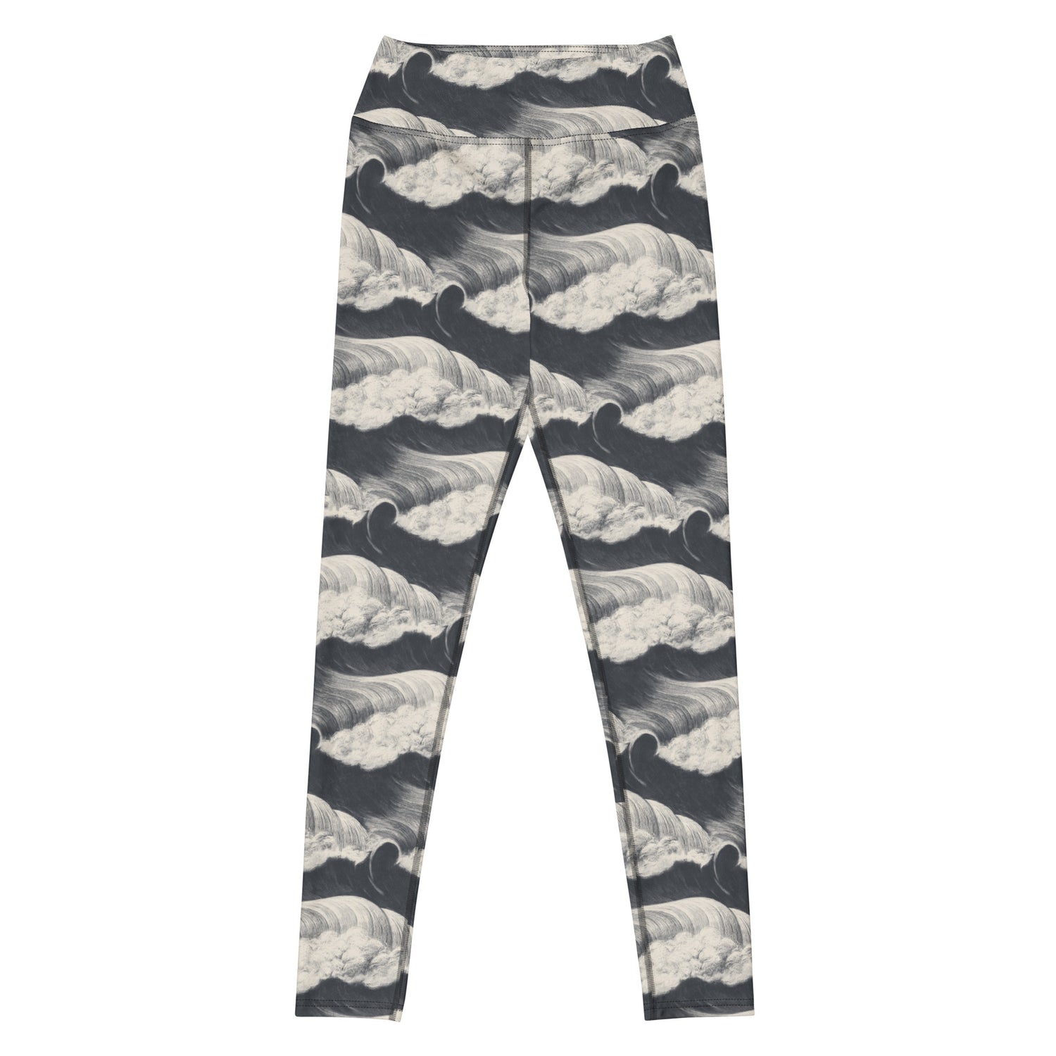 Tide and Seek Swim Leggings featuring Hypnotic repeating wave pattern in a moody palette, inspired by Japanese woodblock print tradition with rolling rhythmic movement, women’s swim leggings in vintage print