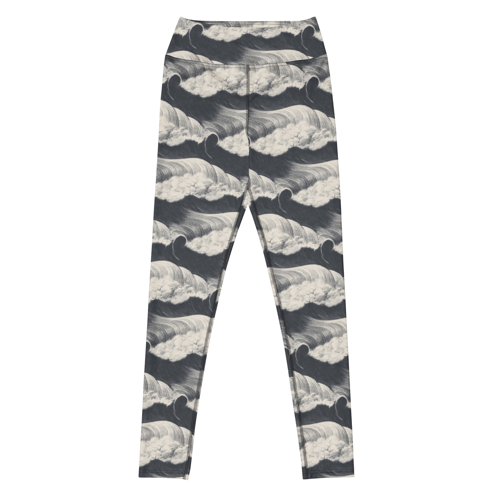 Tide and Seek Swim Leggings featuring Hypnotic repeating wave pattern in a moody palette, inspired by Japanese woodblock print tradition with rolling rhythmic movement, women’s swim leggings in vintage print