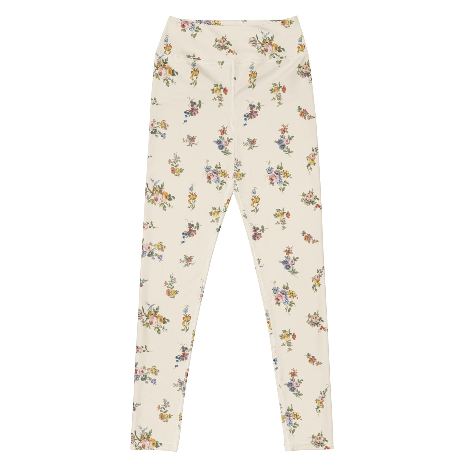 I Lilac You A Lot Swim Leggings featuring Soft cream background with delicate romantic floral motifs taken from 18th century French porcelain designs in gentle pinks, mauves and lilacs, women’s swim leggings