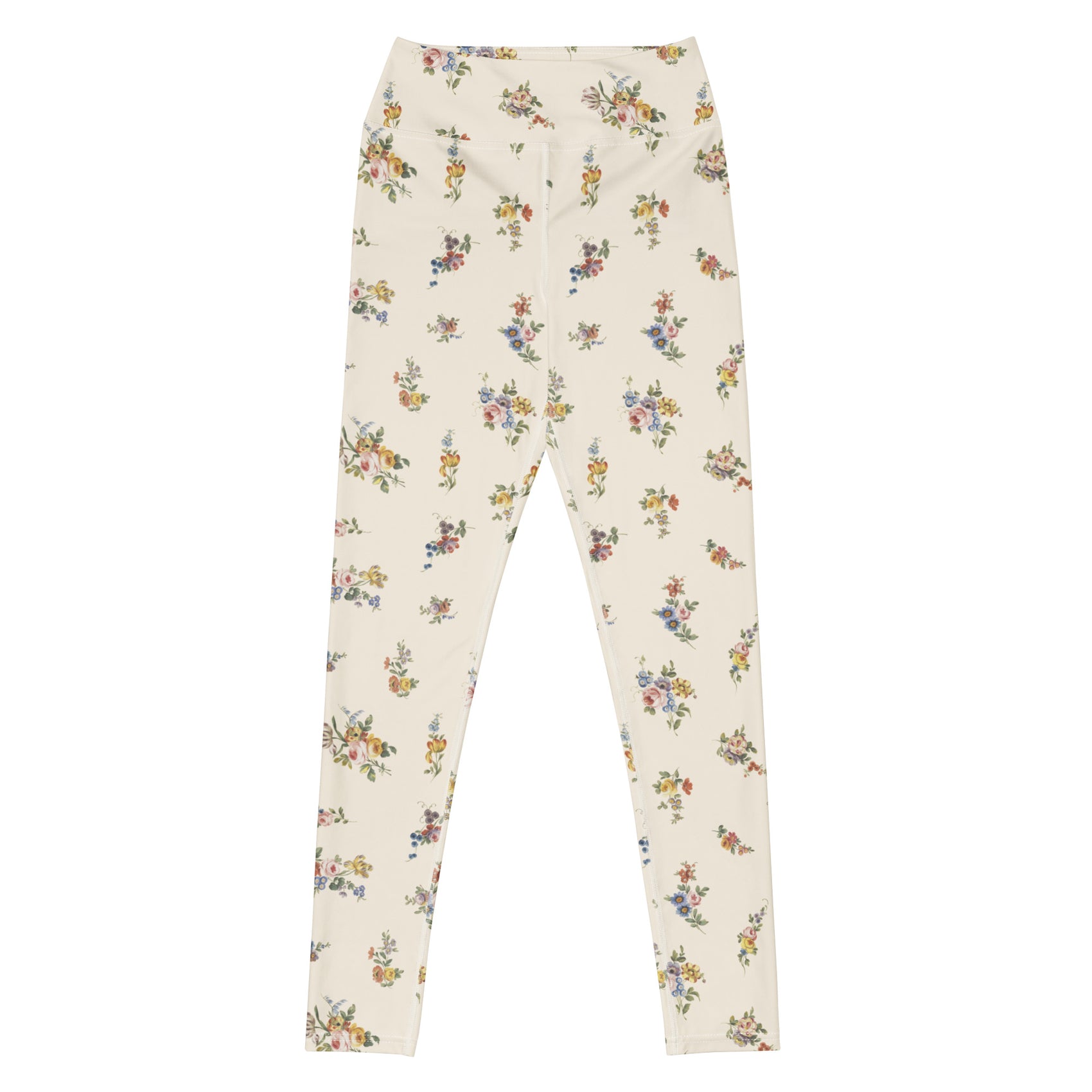I Lilac You A Lot Swim Leggings featuring Soft cream background with delicate romantic floral motifs taken from 18th century French porcelain designs in gentle pinks, mauves and lilacs, women’s swim leggings