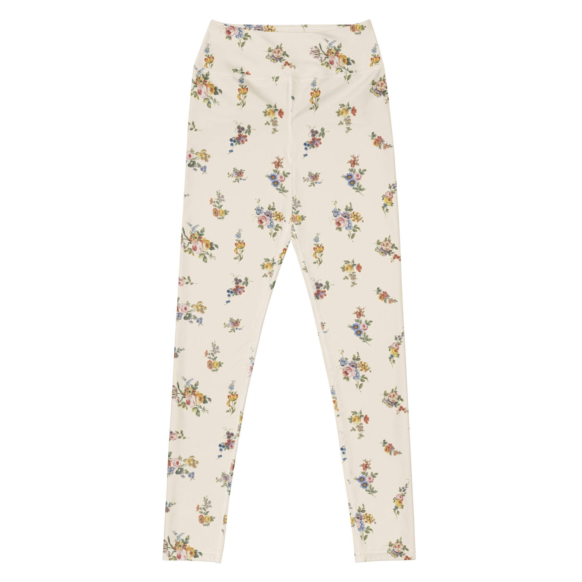 I Lilac You A Lot Swim Leggings featuring Soft cream background with delicate romantic floral motifs taken from 18th century French porcelain designs in gentle pinks, mauves and lilacs, women’s swim leggings