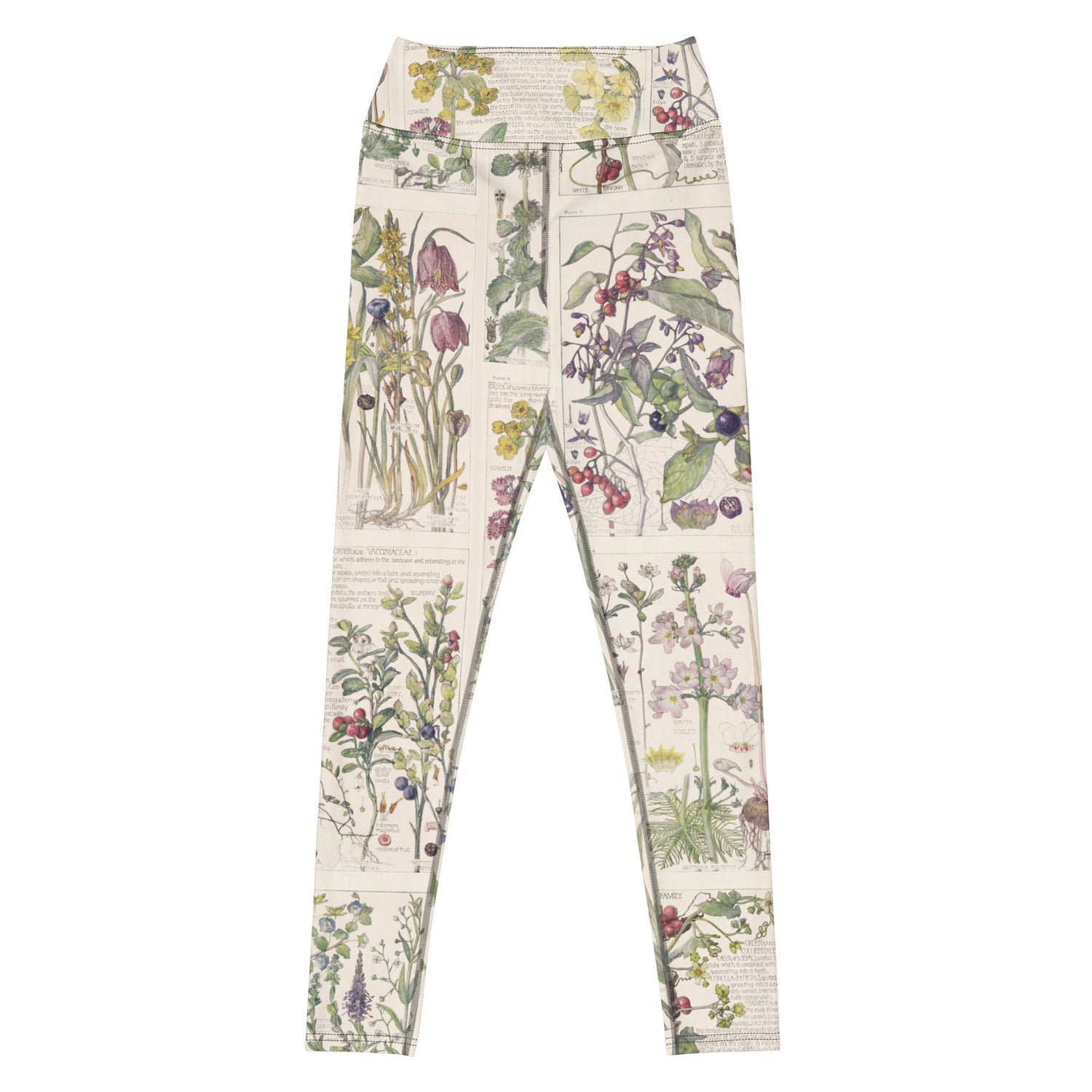 Wild About You Swim Leggings featuring Clean white background with soft, romantic wildflower botanical illustrations in gentle pinks and mauves from an early 1900s British Arts and Crafts publication, women’s swim leggings