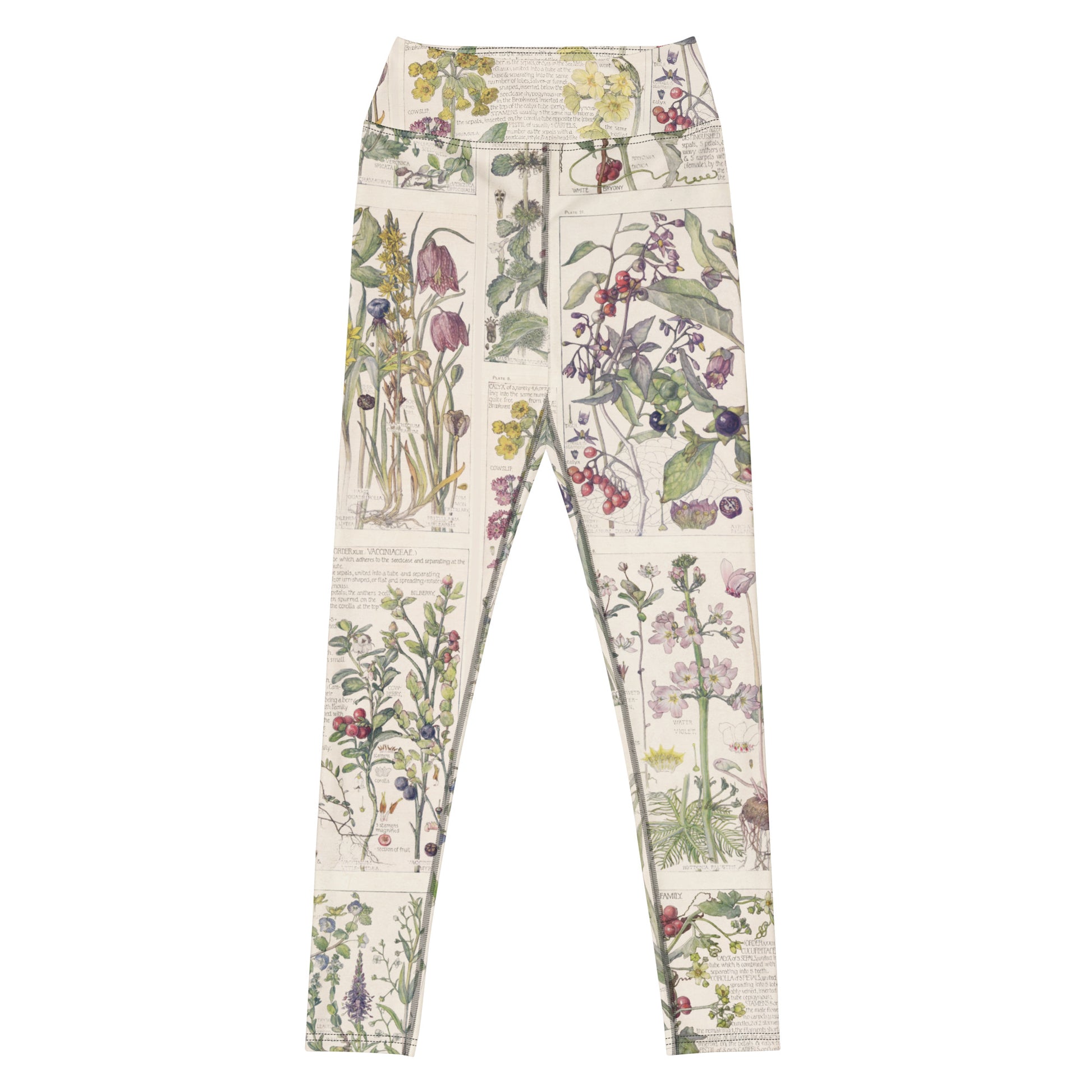 Wild About You Swim Leggings featuring Clean white background with soft, romantic wildflower botanical illustrations in gentle pinks and mauves from an early 1900s British Arts and Crafts publication, women’s swim leggings