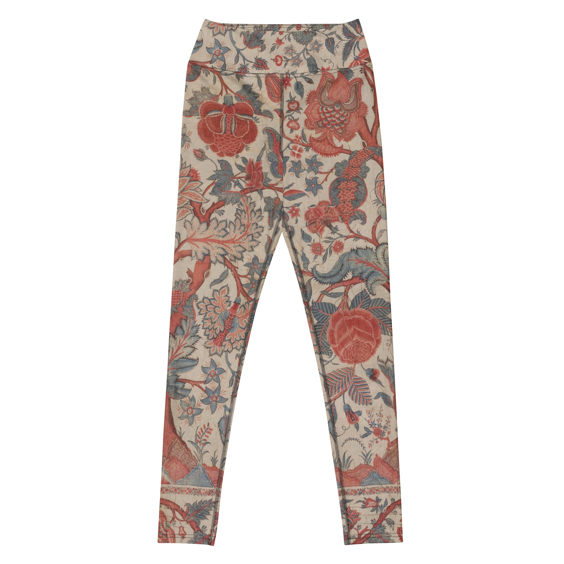 Chintz Charming Swim Leggings featuring Rich red and warm cream intricate hand-painted Tree of Life pattern adapted from an 18th century Indian Palampore textile, women’s swim leggings