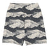 Tide and Seek Swim Shorts featuring Hypnotic repeating wave pattern in a moody palette, inspired by Japanese woodblock print tradition with rolling rhythmic movement, women’s swim shorts in vintage print