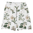 Botany + Clyde Swim Shorts featuring Clean white and green botanical engraving print featuring hand coloured white flowering plants from early 1800s Great Britain in a fresh, peaceful style, women’s swim shorts in vintage print