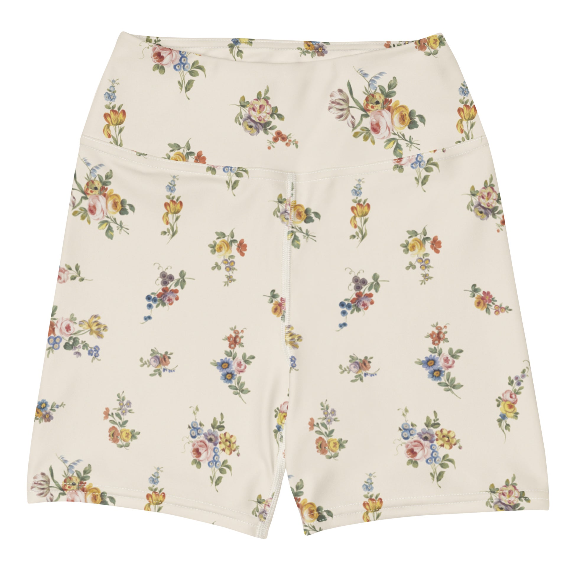 I Lilac You A Lot Swim Shorts featuring Soft cream background with delicate romantic floral motifs taken from 18th century French porcelain designs in gentle pinks, mauves and lilacs, women’s swim shorts