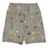 Hibis-Kiss Me Swim Shorts featuring Moody pale blue background with jewel-bright painted flower specimens from a 16th century Flemish illuminated manuscript in rich, vivid colours, women’s swim shorts