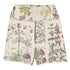 Wild About You Swim Shorts featuring Clean white background with soft, romantic wildflower botanical illustrations in gentle pinks and mauves from an early 1900s British Arts and Crafts publication, women’s swim shorts