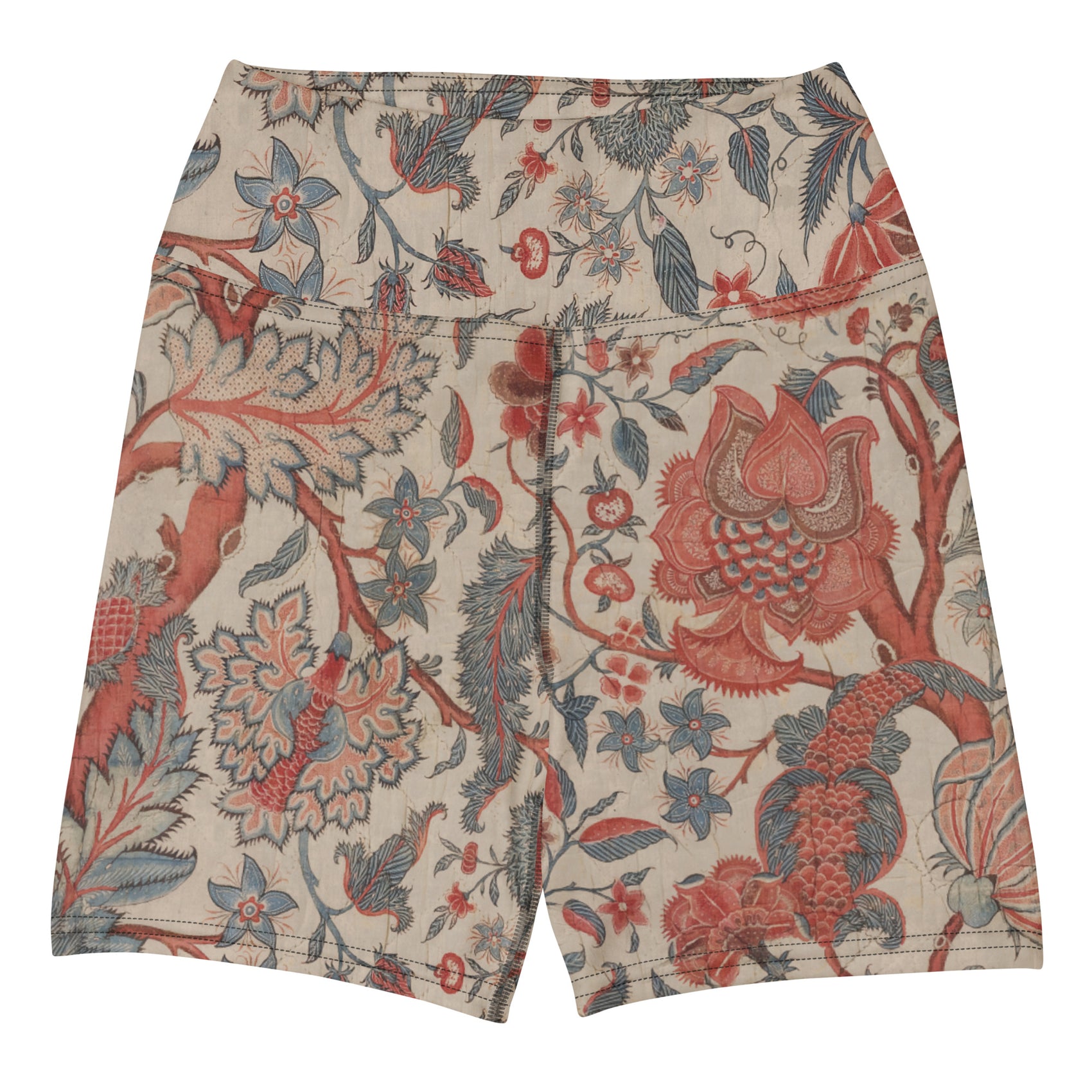 Chintz Charming Swim Shorts featuring Rich red and warm cream intricate hand-painted Tree of Life pattern adapted from an 18th century Indian Palampore textile, women’s swim shorts
