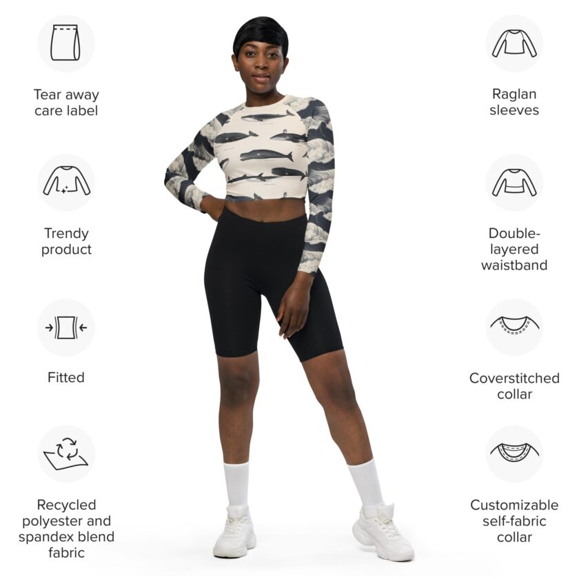 The ’Whale Of A Time’ Cropped Rash Guard / Activewear Top - Image 5